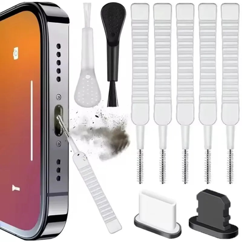 Phone Speaker & Charging Port Cleaning Kit – Dust Plug & Brush for iPhone & Android