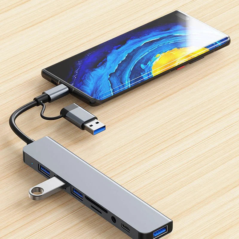 8-in-2 USB-C & USB Hub Docking Station with Audio Jack & SD Card Reader