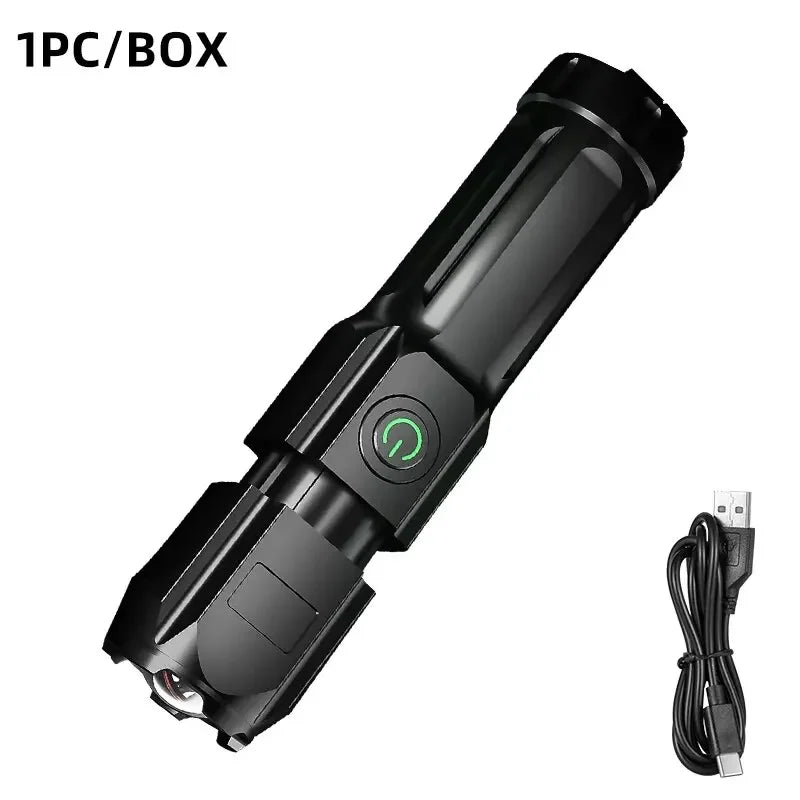 Powerful LED Tactical Flashlight – USB Rechargeable, Waterproof, Zoomable