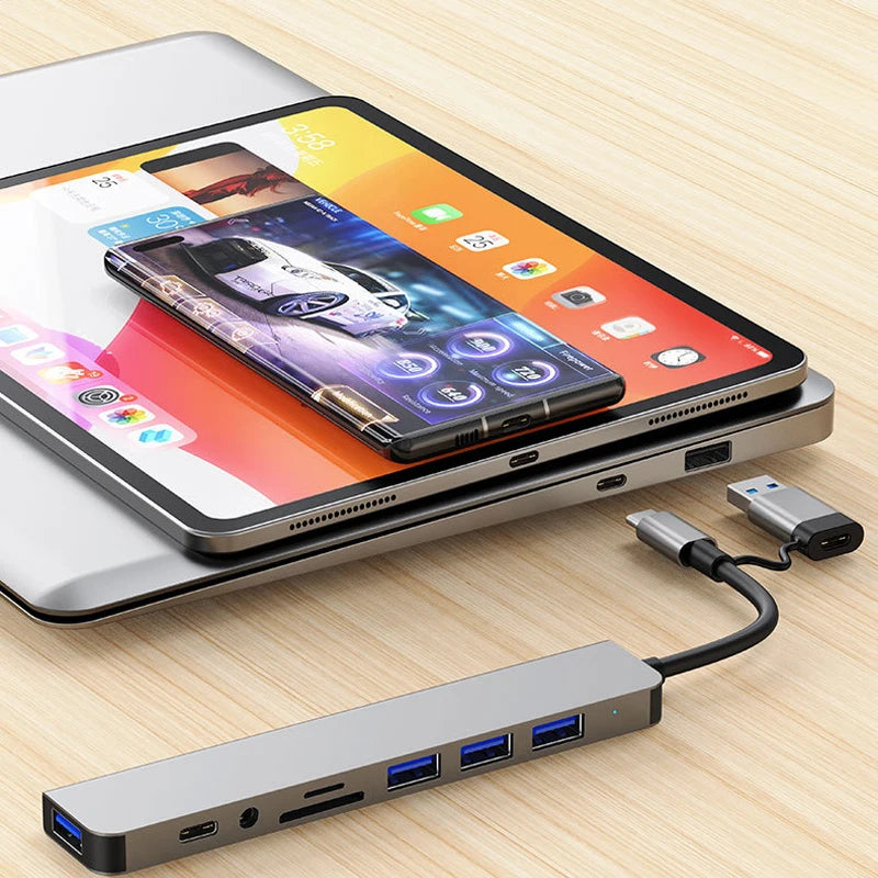 8-in-2 USB-C & USB Hub Docking Station with Audio Jack & SD Card Reader