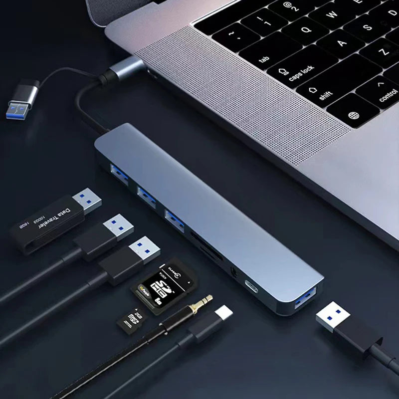 8-in-2 USB-C & USB Hub Docking Station with Audio Jack & SD Card Reader