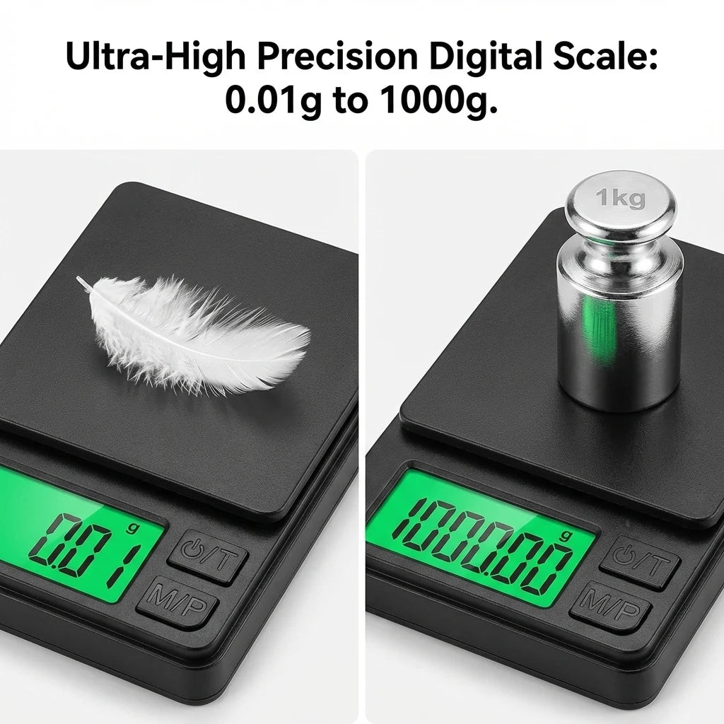 Digital Precision Pocket Scale – 0.01g Accuracy, Backlit LCD, 500g/1000g