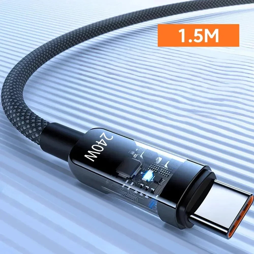 240W USB-C Fast Charging Cable with LED Display – Nylon Braided
