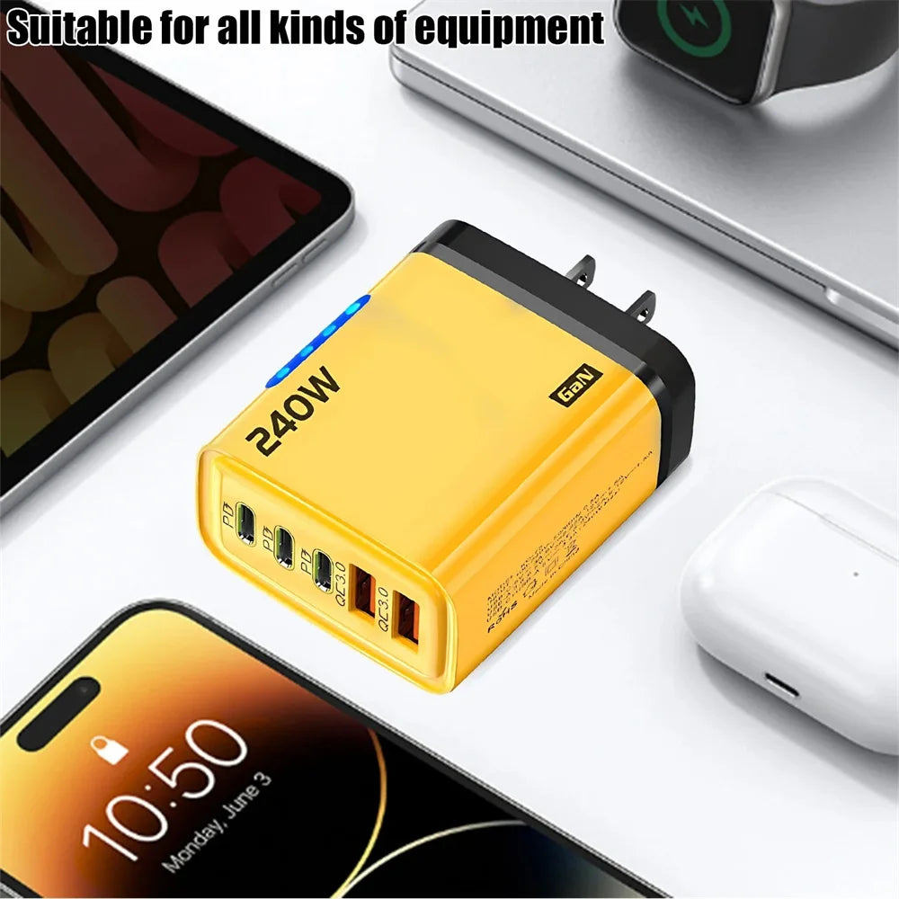 240W GaN USB-C Charger 5-in-1 – Fast Charging for iPhone, Samsung & More