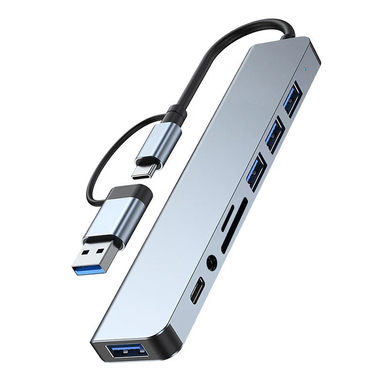 8-in-2 USB-C & USB Hub Docking Station with Audio Jack & SD Card Reader