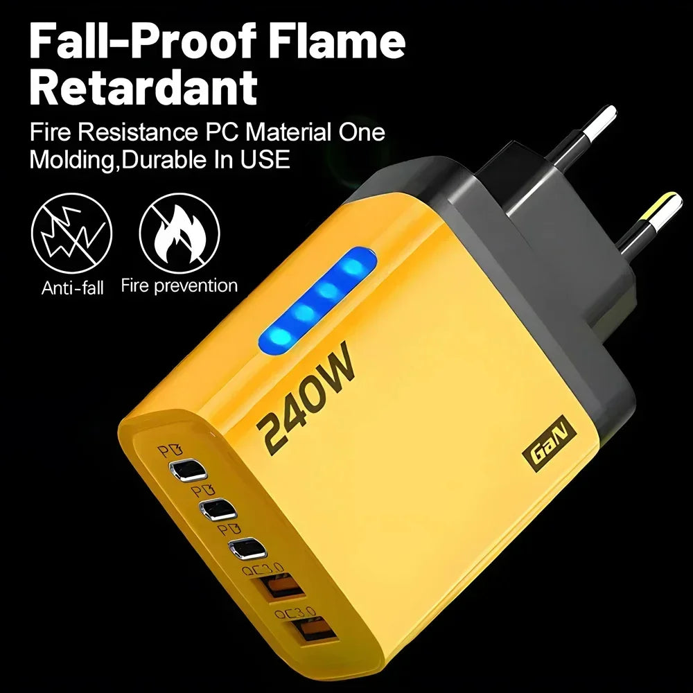 240W GaN USB-C Charger 5-in-1 – Fast Charging for iPhone, Samsung & More