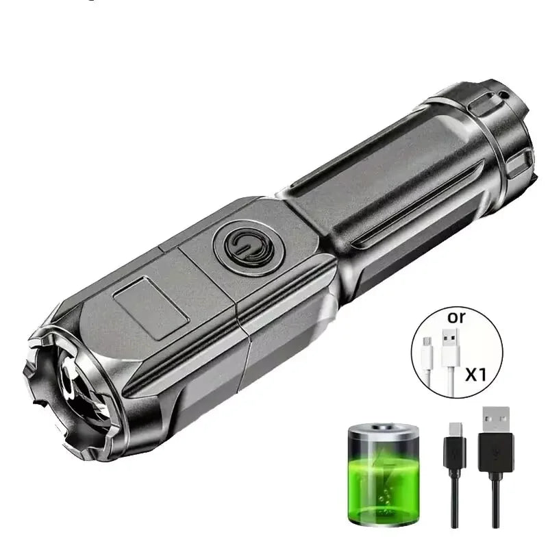 Powerful LED Tactical Flashlight – USB Rechargeable, Waterproof, Zoomable