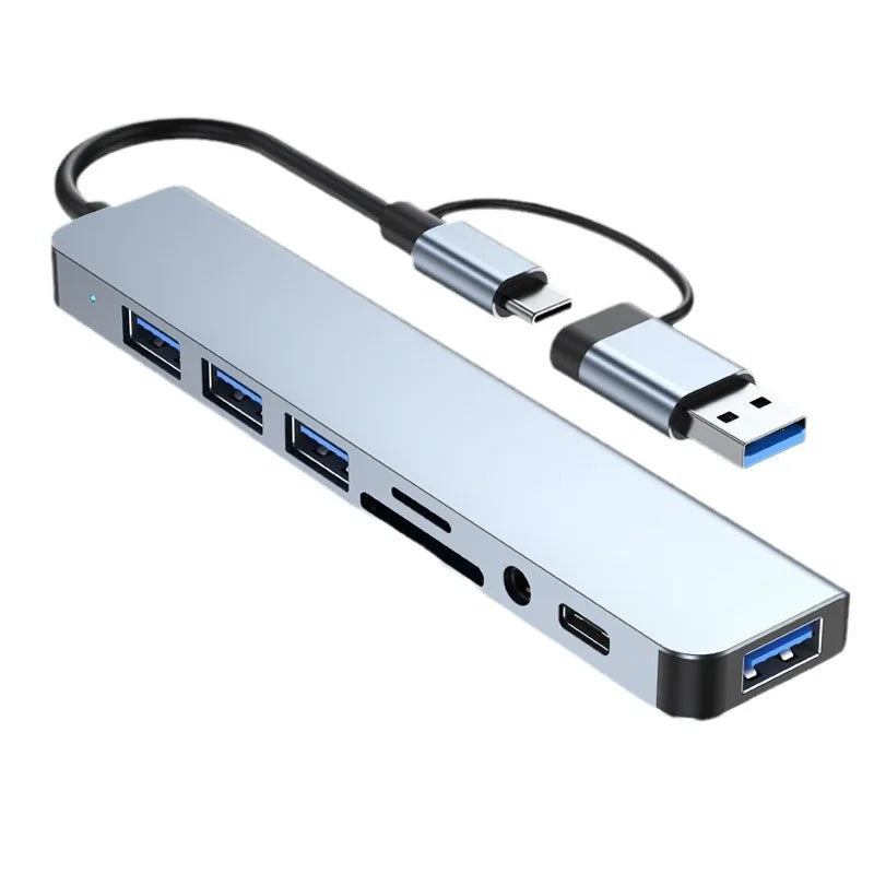 8-in-2 USB-C & USB Hub Docking Station with Audio Jack & SD Card Reader