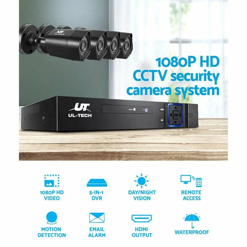 UL-Tech 4-Channel 1080P CCTV Security System – 4CH DVR, 4 Cameras & 1TB HDD