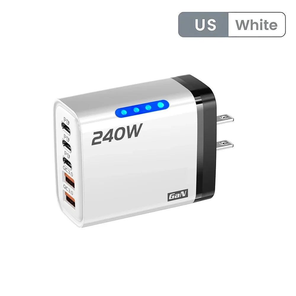 240W GaN USB-C Charger 5-in-1 – Fast Charging for iPhone, Samsung & More