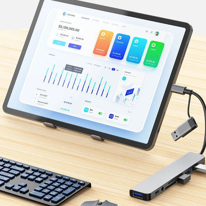 8-in-2 USB-C & USB Hub Docking Station with Audio Jack & SD Card Reader