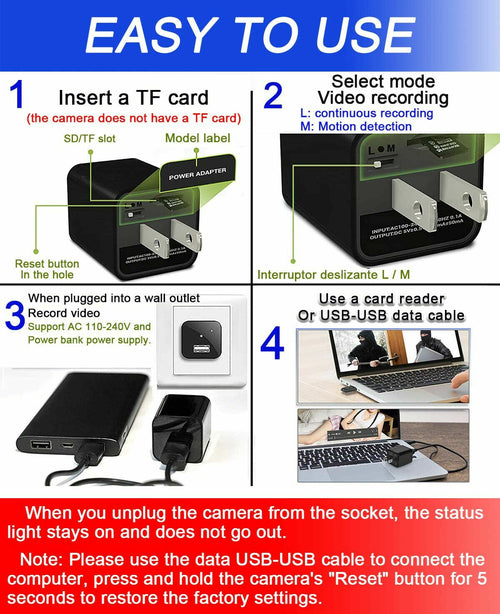1080P HD Hidden Camera USB Wall Charger – Covert Home Security