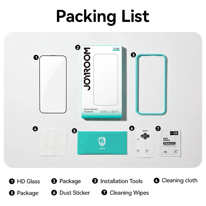 Joyroom Tempered Glass Screen Protector for iPhone 15, 16 & 17 Series – HD Full Cover