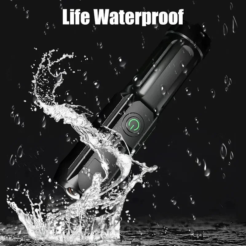 Powerful LED Tactical Flashlight – USB Rechargeable, Waterproof, Zoomable